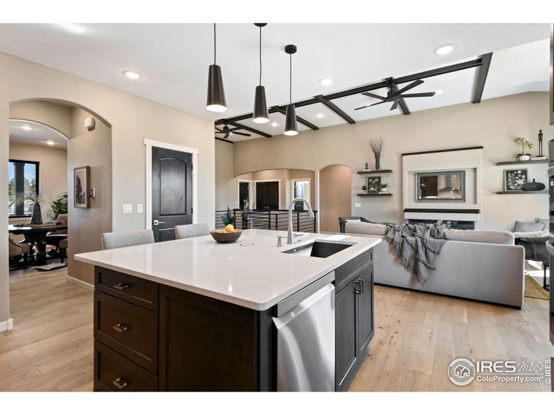 Wonderful flow from kitchen to living area, or through butler's pantry to elegant dining room. Large walk-in-pantry provides all the kitchen storage you need.