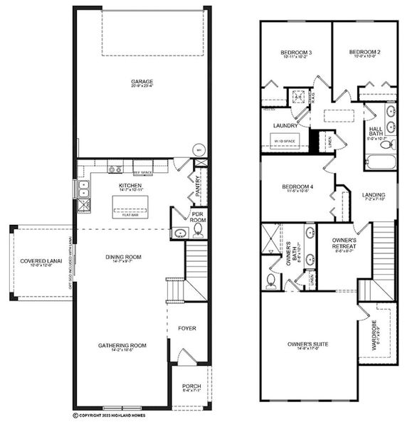 2D floor plan layout for the Brynn by Highland Homes of Florida in Bridge Pointe, St. Cloud, FL (Image 3).