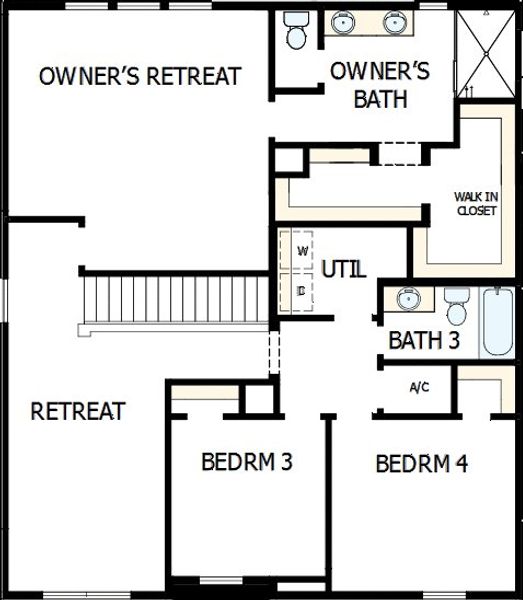 2D floor plan layout of this home in Oakfield at Mount Dora Cottage Series, Mount Dora, FL (Image 3).