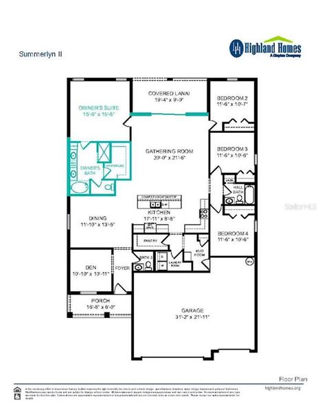 2D floor plan layout of this home in Gardens at Lancaster Park, St. Cloud, FL (Image 2).