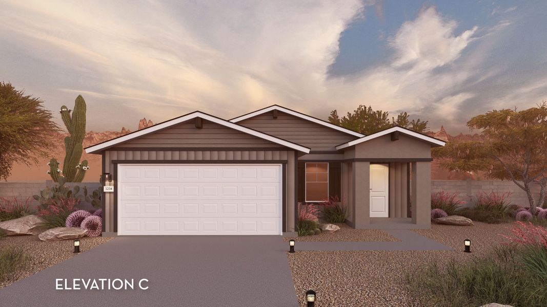 Representative exterior photo of a completed home built from the Choctaw by CastleRock Communities in Perkinsville, Chino Valley, AZ (Image 14). Representative exterior photo of a completed home built from the Choctaw by CastleRock Communities in Perkinsville, Chino Valley, AZ (Image 14).