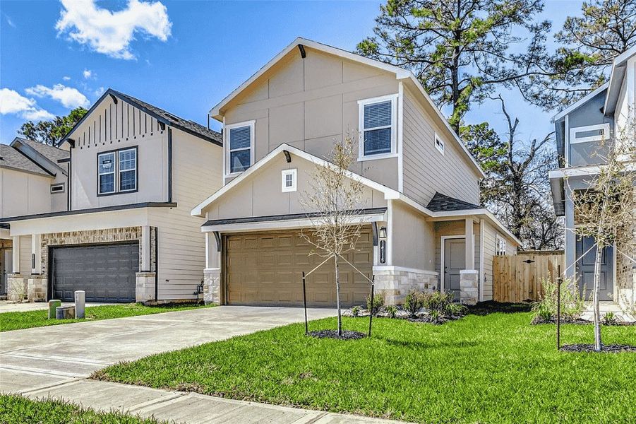 Representative exterior photo of a completed home built from the June 1553NS by Saratoga Homes in Aldine Pines, Houston, TX (Image 2). Representative exterior photo of a completed home built from the June 1553NS by Saratoga Homes in Aldine Pines, Houston, TX (Image 2).