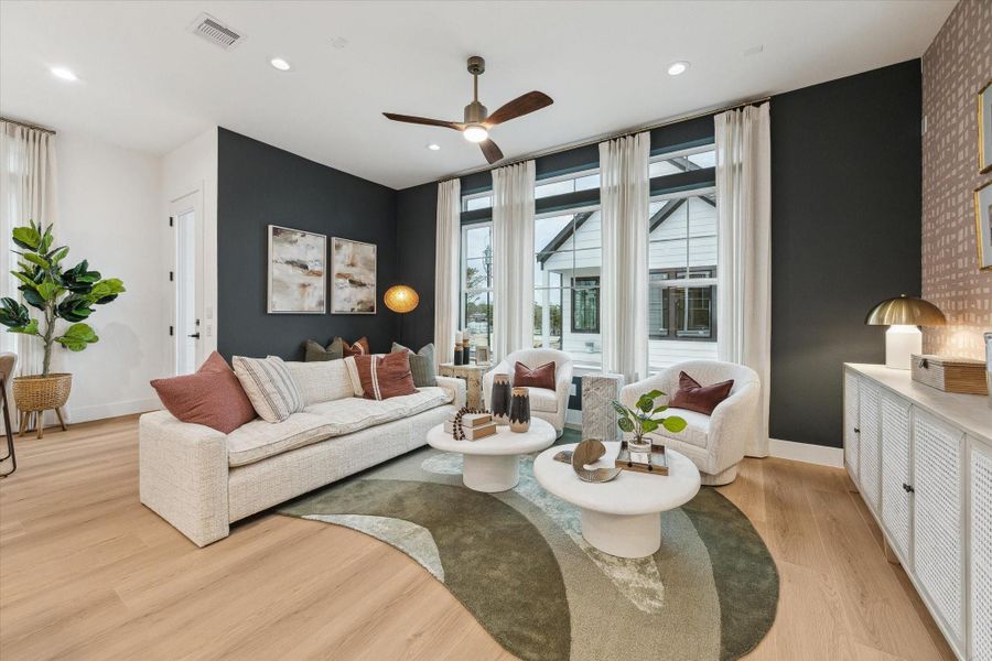Contemporary living space with statement accent wall Contemporary living space with statement accent wall