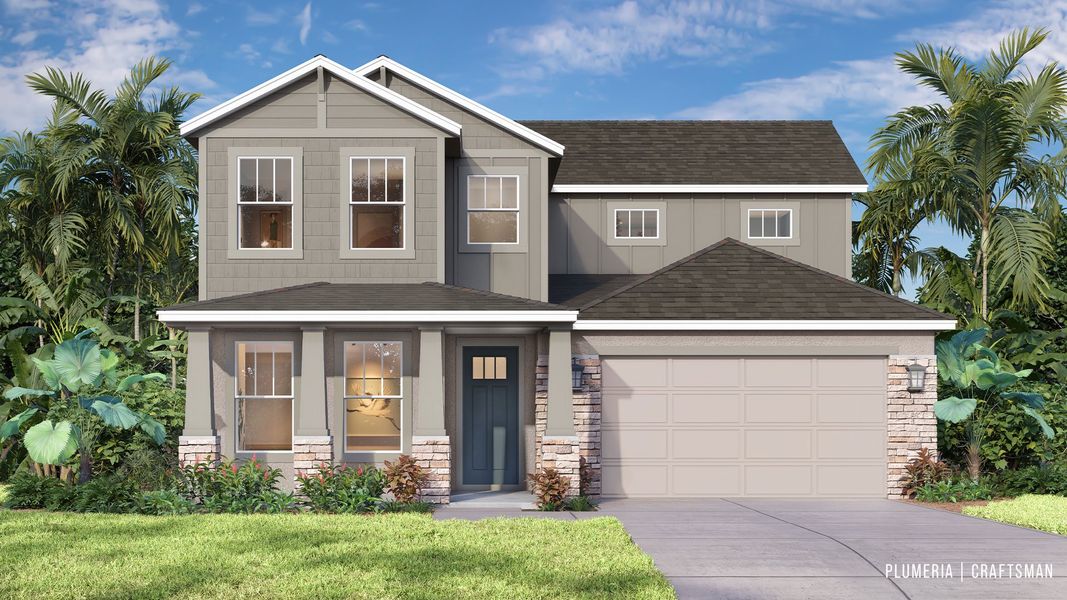 Representative exterior photo of a completed home built from the Plumeria by DRB Homes in Lakeside at Satilla, St. Cloud, FL (Image 8).