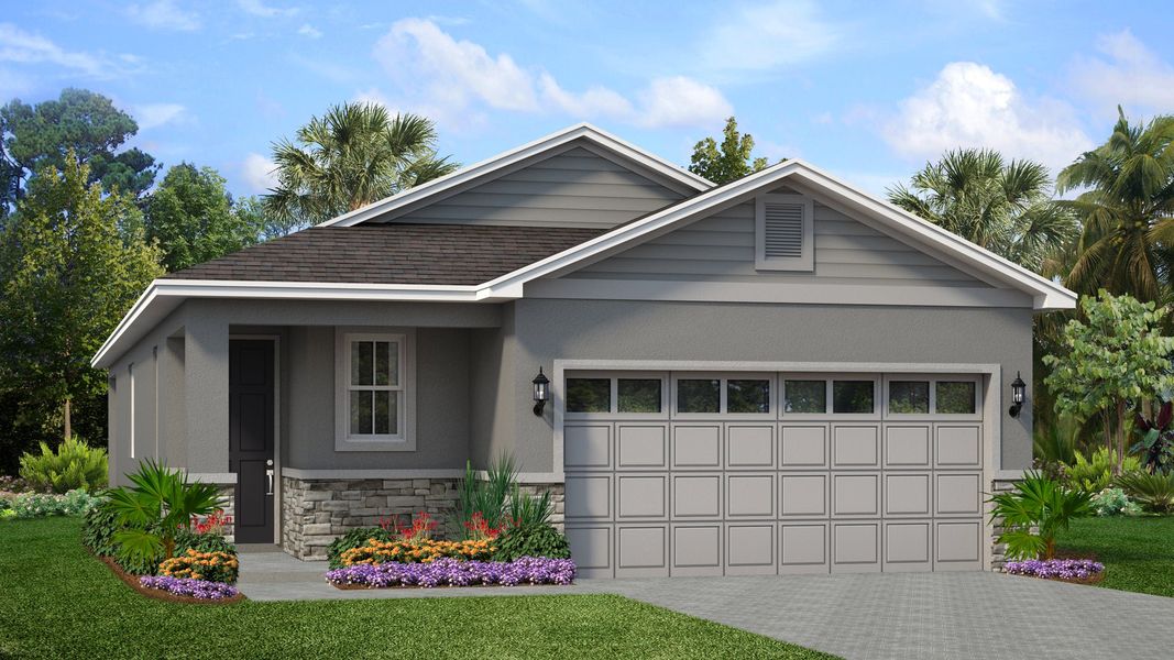 Representative exterior photo of a completed home built from the Prosper by Park Square Residential in Highfield at Twisted Oaks, Wildwood, FL (Image 5). Representative exterior photo of a completed home built from the Prosper by Park Square Residential in Highfield at Twisted Oaks, Wildwood, FL (Image 5).