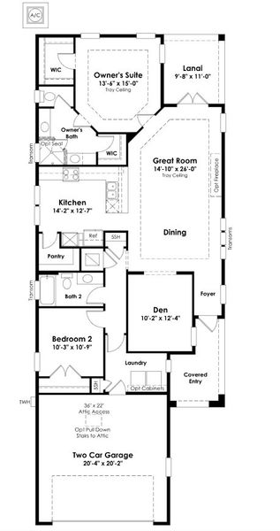 2D floor plan layout for the Amelia by Kolter Homes in NatureWalk at Watersound Origins, Inlet Beach, FL (Image 3).