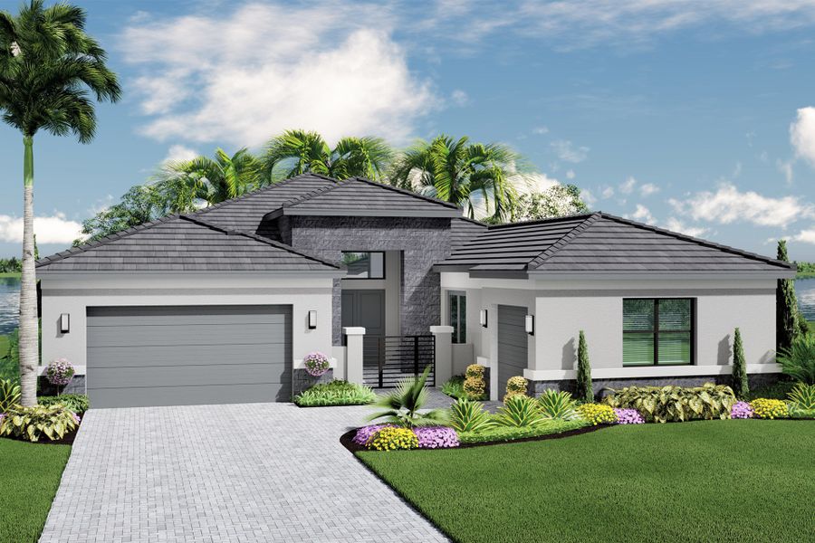 Representative exterior photo of a completed home built from the Carlyle by GL Homes in Valencia Parc at Riverland, Port St. Lucie, FL (Image 2).