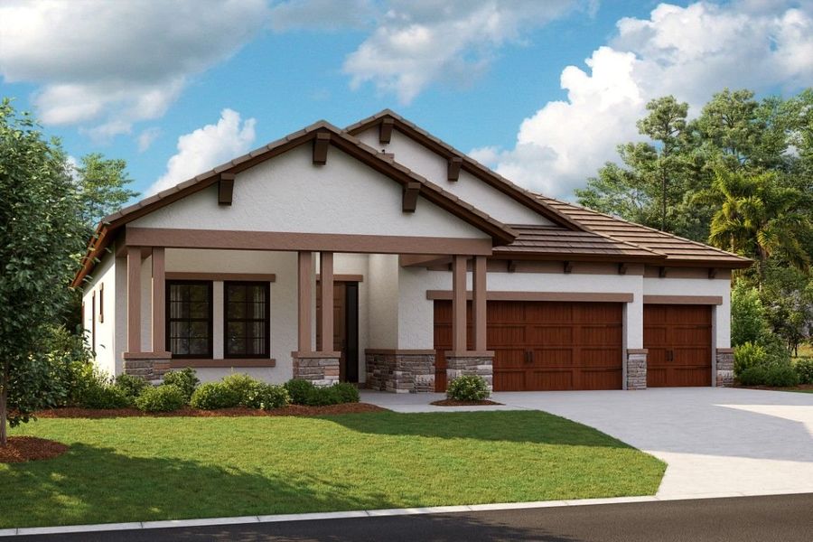 Representative exterior photo of a completed home built from the Biscayne by Homes by WestBay in Two Rivers, Zephyrhills, FL (Image 9).