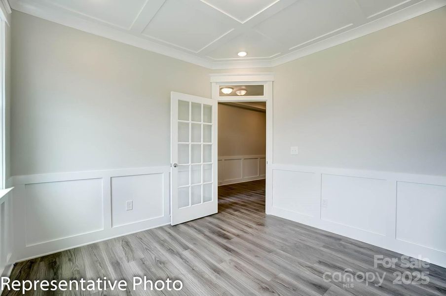 Office with optional coffered ceiling and wainscoting