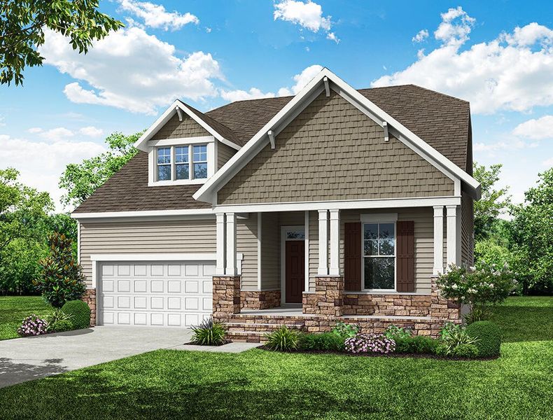 Front exterior of a new home in True Cedar at Woodside Plantation, Aiken, SC, highlighting curb appeal (Image 1).