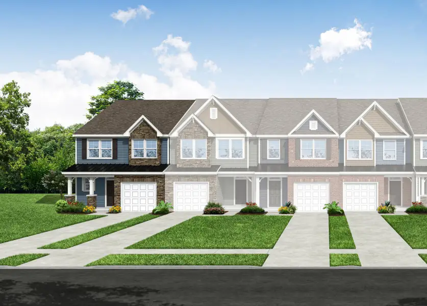 Front exterior of a new home in Harrisburg Village Townhomes, Harrisburg, NC, highlighting curb appeal (Image 1). Front exterior of a new home in Harrisburg Village Townhomes, Harrisburg, NC, highlighting curb appeal (Image 1).