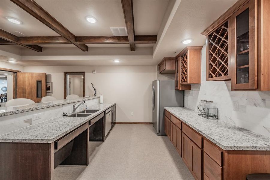 Kitchen area for community gatherings.