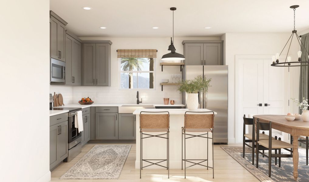 Kitchen with pendant lights