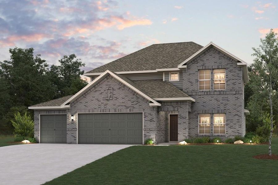 Front exterior of a new home in Overland Grove, Forney, TX, highlighting curb appeal (Image 1). Front exterior of a new home in Overland Grove, Forney, TX, highlighting curb appeal (Image 1).