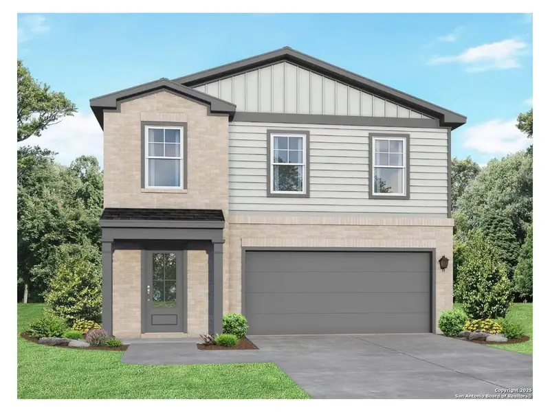 Front exterior of a new home in Applewhite Meadows, San Antonio, TX, highlighting curb appeal (Image 1). Front exterior of a new home in Applewhite Meadows, San Antonio, TX, highlighting curb appeal (Image 1).