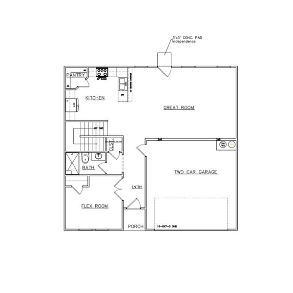 2D floor plan layout for the Jodeco - Single Family Homes by Dream Finders Homes in The Villages at Harris Creek, West Point, GA (Image 3).