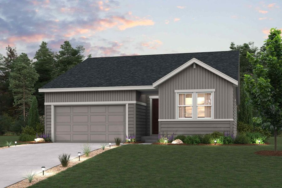 A house with a garage and trees. A house with a garage and trees.