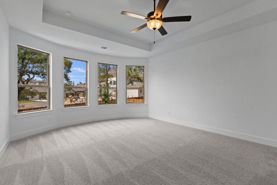 Primary Bedroom with tray ceiling & bay windows