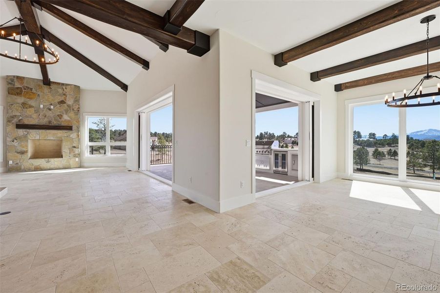 From front entry; Great Room, Dining Area, and retractable window walls. From front entry; Great Room, Dining Area, and retractable window walls.