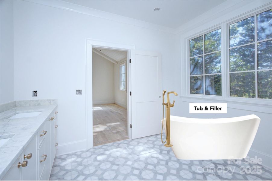 Primary bathroom with depiction of tub to be installed Primary bathroom with depiction of tub to be installed