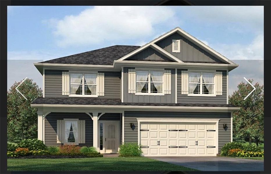 Front exterior of a new home in Thunder Ridge, Dawsonville, GA, highlighting curb appeal (Image 1).