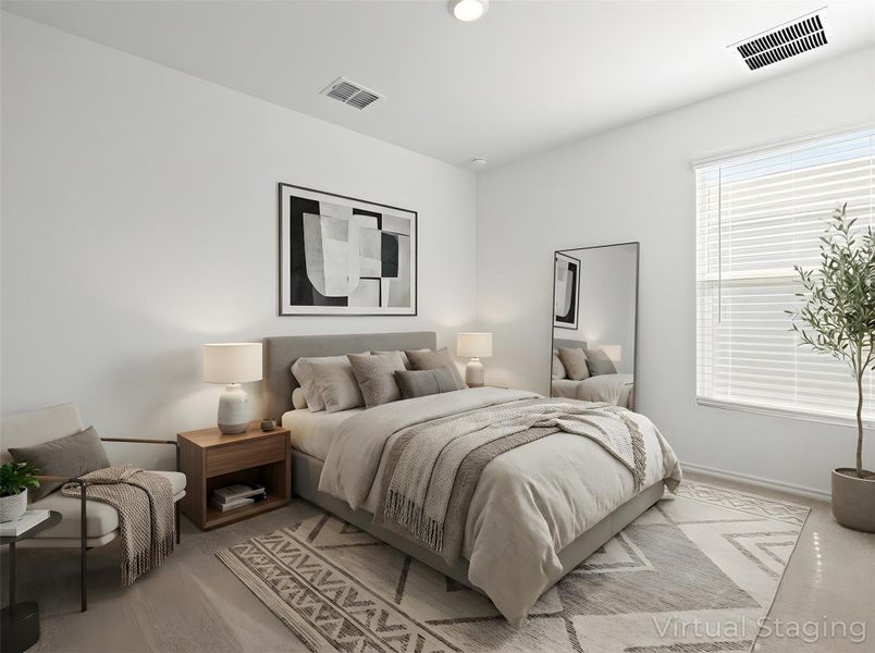 Virtually staged Bedroom featuring baseboards