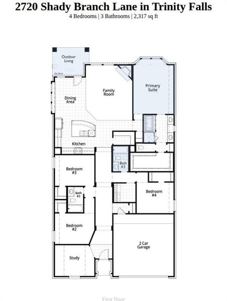 2D floor plan layout of this home in Trinity Falls, McKinney, TX (Image 2).