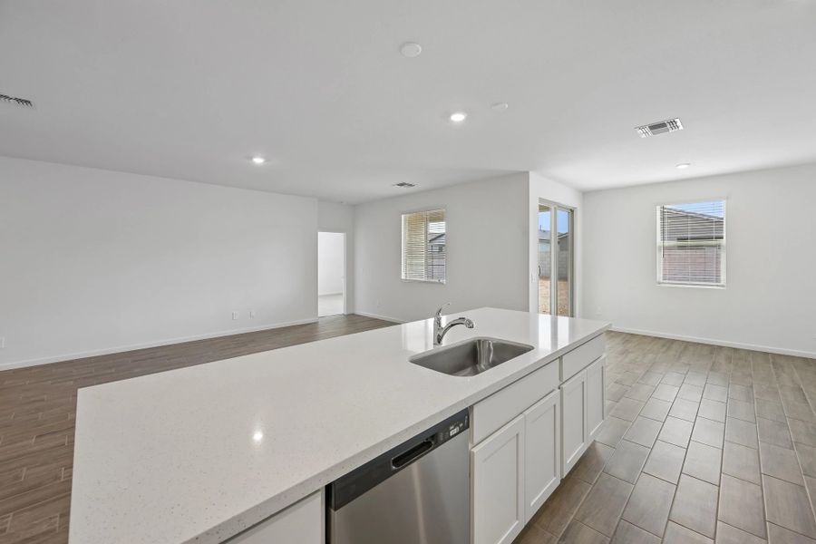 Great room, kitchen and dining Great room, kitchen and dining