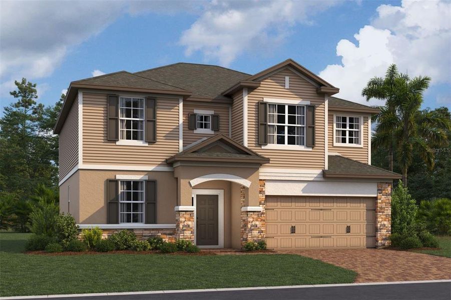 Front exterior of a new home in Bay Lake Farms, St. Cloud, FL, highlighting curb appeal (Image 2).
