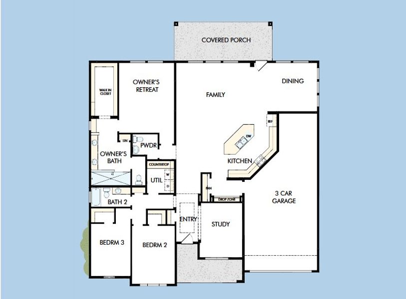 2D floor plan layout for the The Giles by David Weekley Homes in Kissing Tree – Vista Series, San Marcos, TX (Image 3).