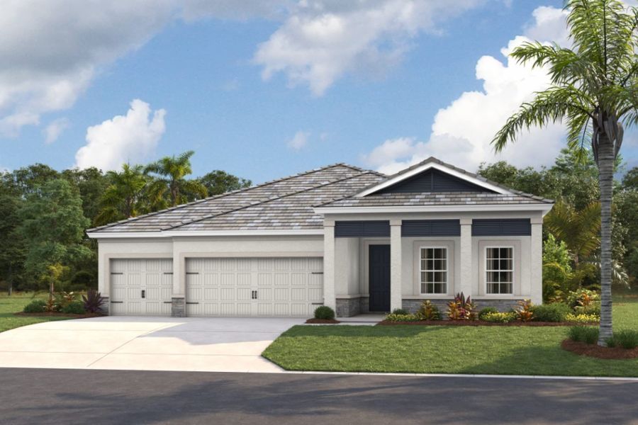 Representative exterior photo of a completed home built from the Hyde Park III by Homes by WestBay in Pasadena Ridge, Pasadena Hills, FL (Image 5).
