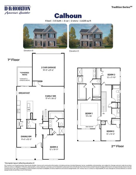 2D floor plan layout for the Calhoun by D.R. Horton in Collins Ridge, Hillsborough, NC (Image 3).