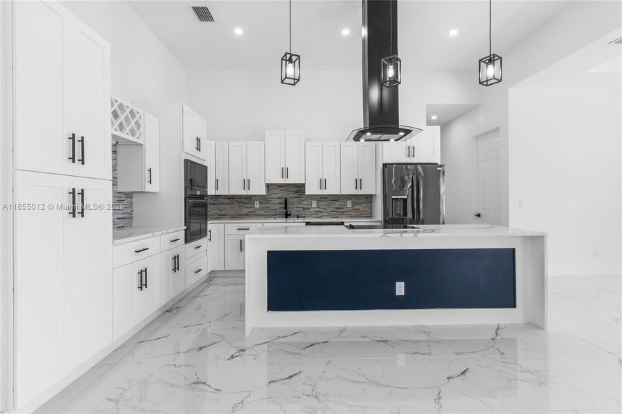 White Shaker Cabinets with Black Stainless Appliances