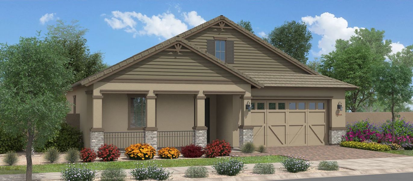 Representative exterior photo of a completed home built from the Acacia by Fulton Homes in Groves at Barney Farms, Queen Creek, AZ (Image 5).