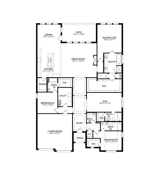 2D floor plan layout for the Brazos by Sandlin Homes in Joshua Meadows, Joshua, TX (Image 3).
