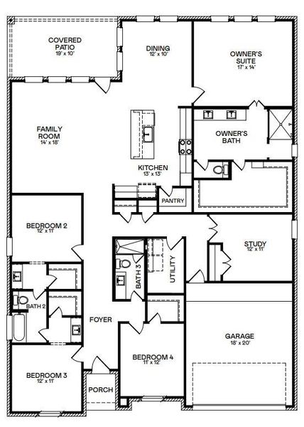 2D floor plan layout of this home in Cross Creek West, Fulshear, TX (Image 3).