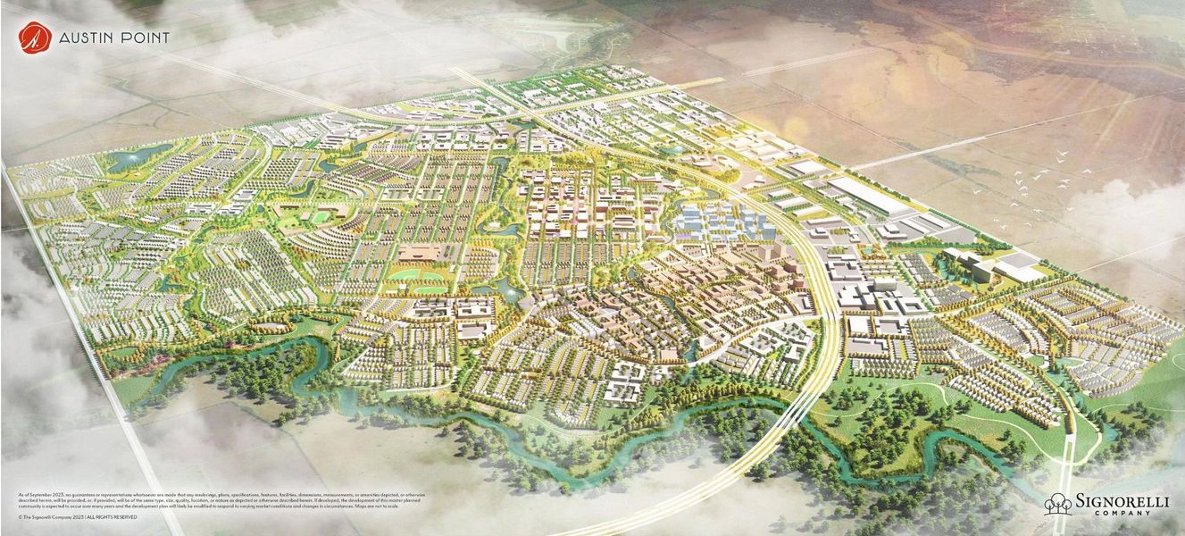 Aerial render showcasing Phase 1 of the community, highlighting completed and future homesites, main entry points, and surrounding green spaces. Aerial render showcasing Phase 1 of the community, highlighting completed and future homesites, main entry points, and surrounding green spaces.