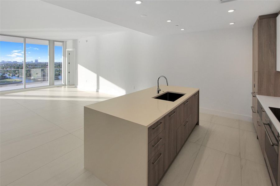 Kitchen, dining and living area