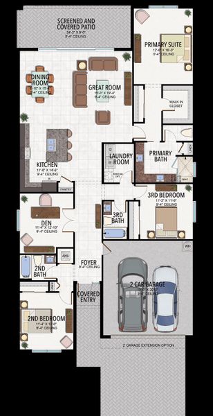 2D floor plan layout for the Eleuthera by GL Homes in Valencia Harbor (55+), Fort Myers, FL (Image 5).