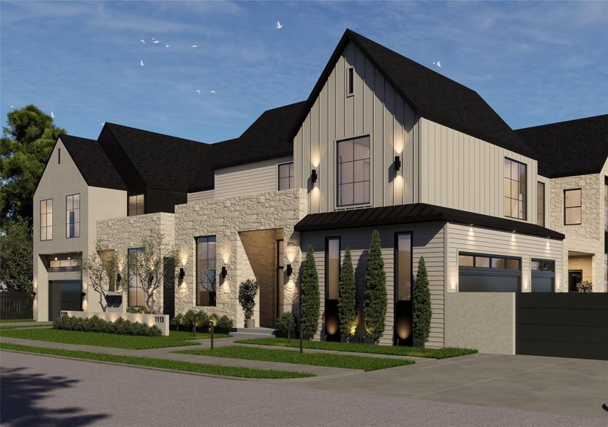 A commanding corner-lot statement that balances symmetry and texture with effortless sophistication. Framed by tailored landscaping and contemporary lighting, the residence offers undeniable curb appeal that lingers long after first glance. A commanding corner-lot statement that balances symmetry and texture with effortless sophistication. Framed by tailored landscaping and contemporary lighting, the residence offers undeniable curb appeal that lingers long after first glance.