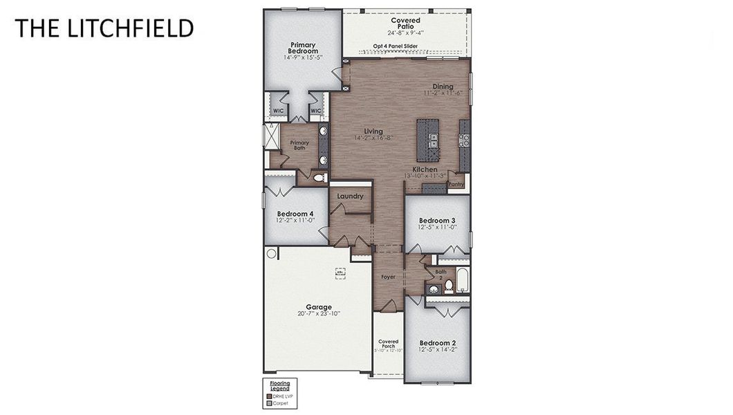 2D floor plan layout for the LITCHFIELD by D.R. Horton in Indigo Preserve, Leland, NC (Image 5).