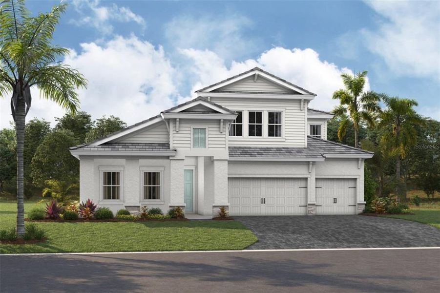Front exterior of a new home in Longleaf at Grand Park, Sarasota, FL, highlighting curb appeal (Image 1). Front exterior of a new home in Longleaf at Grand Park, Sarasota, FL, highlighting curb appeal (Image 1).