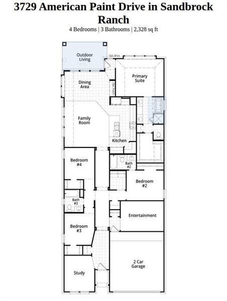 2D floor plan layout of this home in Sandbrock Ranch, Aubrey, TX (Image 3).
