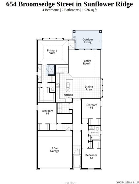 2D floor plan layout of this home in Sunflower Ridge, New Braunfels, TX (Image 2).