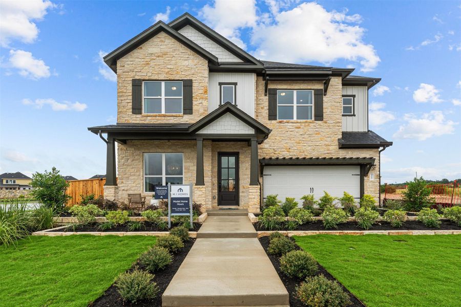 Front exterior of a new home in Barksdale, Leander, TX, highlighting curb appeal (Image 22).