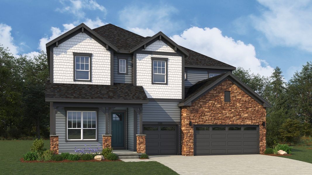 Front exterior of a new home in Montaine, Castle Rock, CO, highlighting curb appeal (Image 2). Front exterior of a new home in Montaine, Castle Rock, CO, highlighting curb appeal (Image 2).