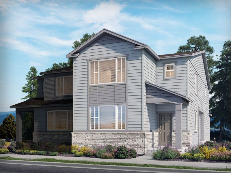 Representative exterior photo of a completed home built from the The Blue Sky by Meritage Homes in York Station, Thornton, CO (Image 4). Representative exterior photo of a completed home built from the The Blue Sky by Meritage Homes in York Station, Thornton, CO (Image 4).