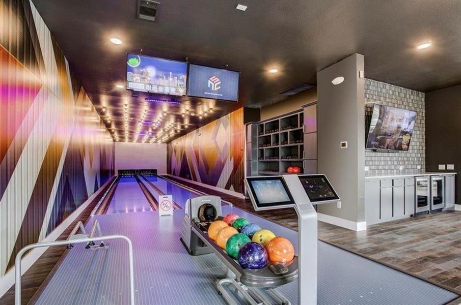 Game room with bowling alley for residents