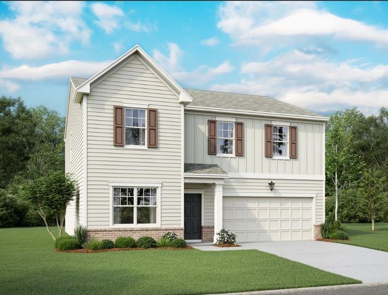 Front exterior of a new home in Mt. Tabor Ridge, Dallas, GA, highlighting curb appeal (Image 2). Front exterior of a new home in Mt. Tabor Ridge, Dallas, GA, highlighting curb appeal (Image 2).