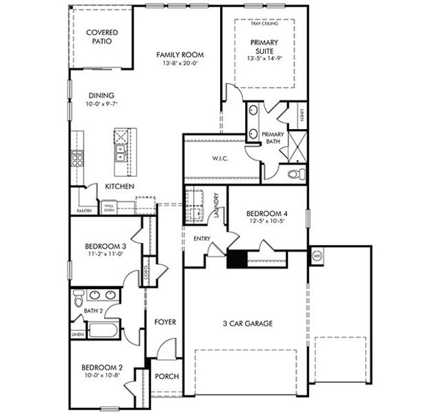 2D floor plan layout for the Newport by Meritage Homes in Briarcreek - Bronze Series, Cane Ridge, TN (Image 3).